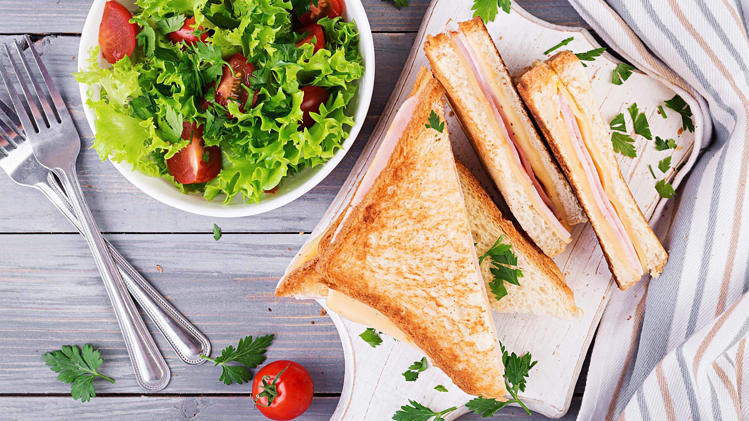 Club Sandwich Panini With Ham Cheese And Salad 1